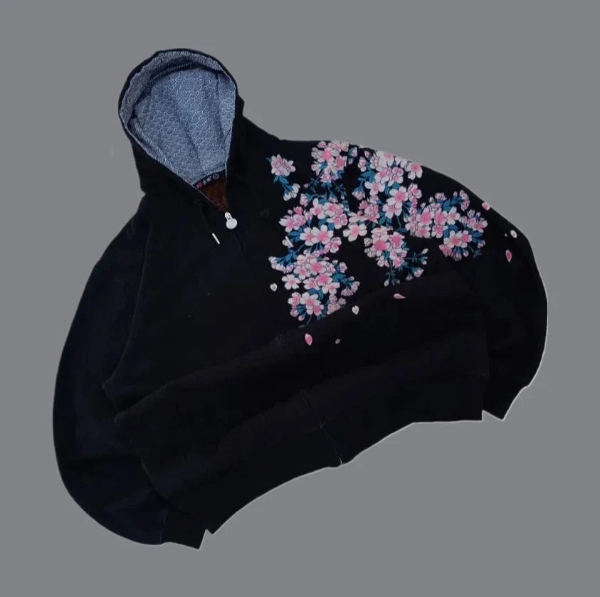 American Retro Rock Gothic Graphic Fur Collar Loose Zipper Sweatshirt Y2K Harajuku Punk Casual Joker Hoodie Streetwear