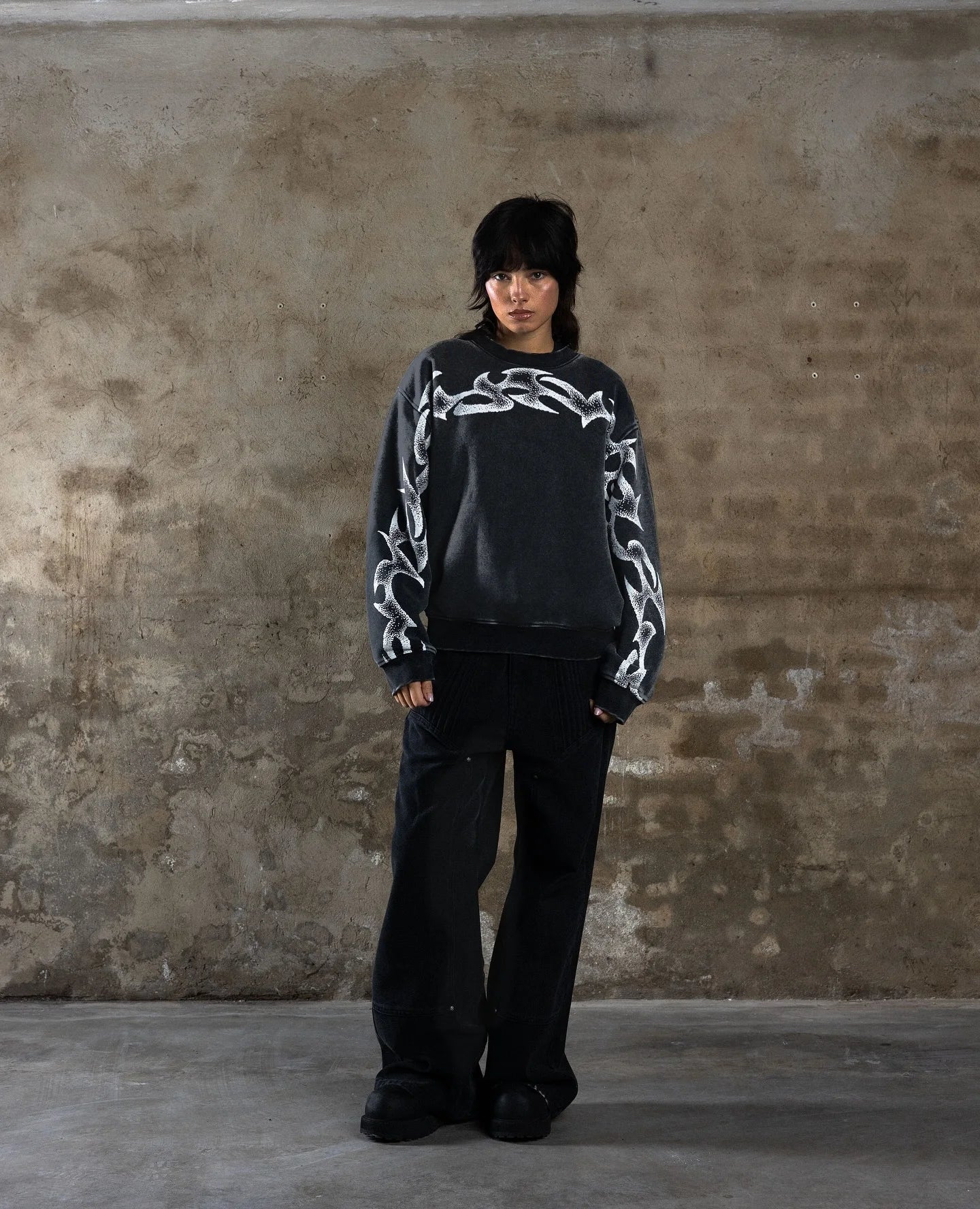 Divin Washed Cotton Printed Long Sleeve T Shirt Cool Street Wear Oversized T shirt Y2K Dark HipHop Punk Vintage Washed Shirt