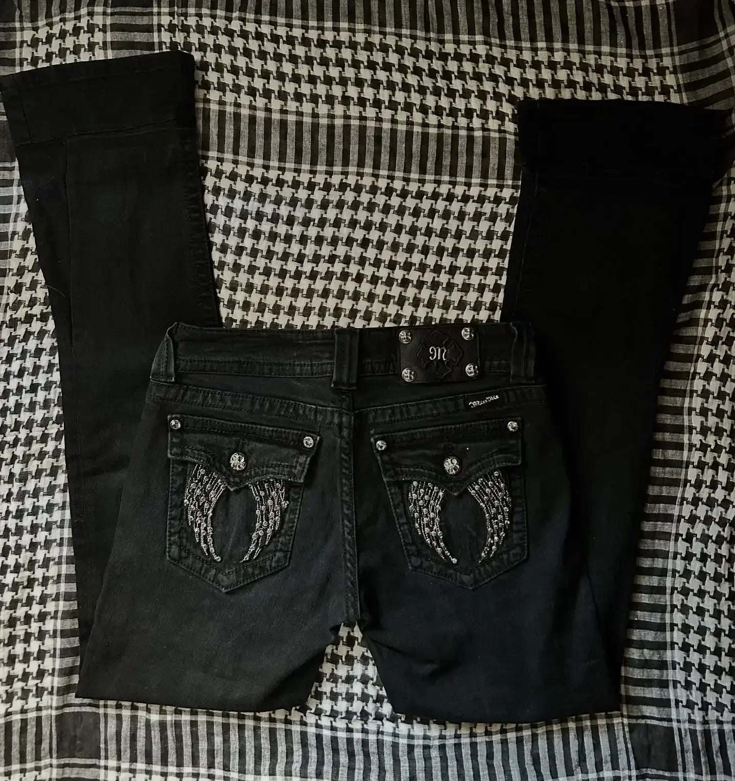 American Y2k Gothic Punk Pocket Embroidered Jeans Harajuku Retro Blue Loose Jeansable High Waist Slimming Wide Leg Pants