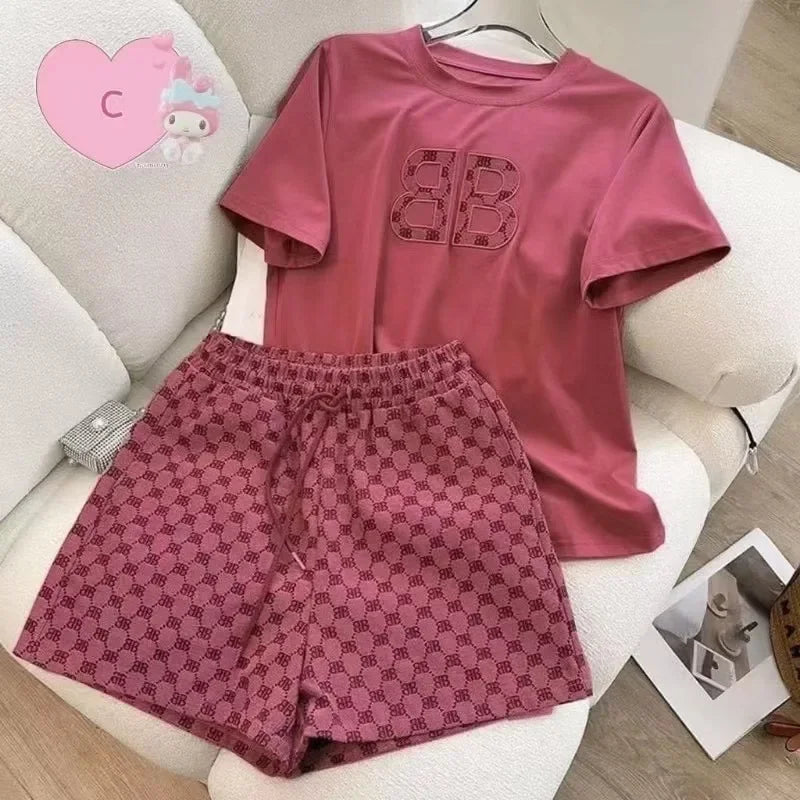 Casual Embroidered Set Thin Milk Silk Sleepwear Short Sleeve Shorts Outfit Comfortable Breathable
