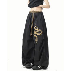Y2K Streetwear Pants Black Hip Hop Oversized Sweatpants American Vintage Print Loose Casual Dance Trousers New