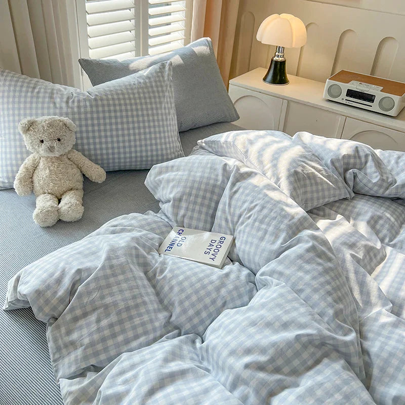 Lattice Duvet Cover Set with Sheet Pillowcases No Filling Warm Bed Linen Twin Full Queen Size Grid Home Bedding Set
