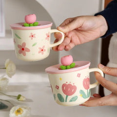 Creative Coffee Mug with Tulip Flower Design Ceramic Cup