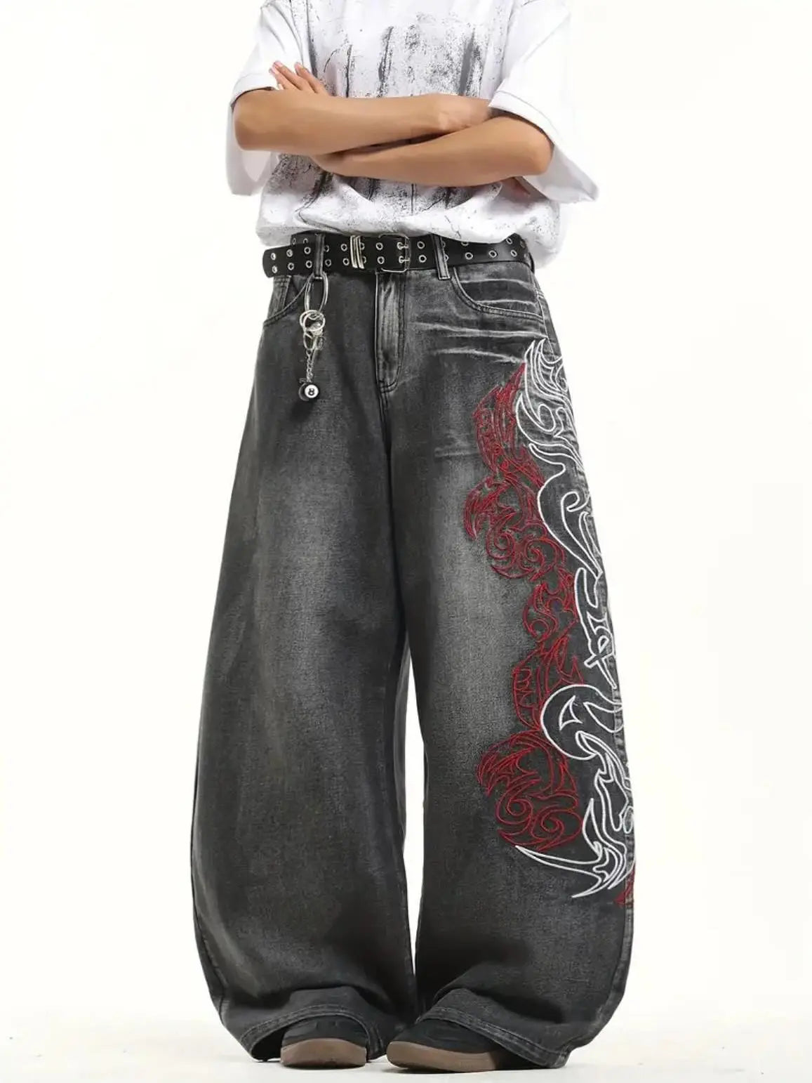 Y2K High Street Dark Gothic Unisex Jeans American Harajuku Baggy Straight Pants Hip Hop Rock Trend Wide Pants