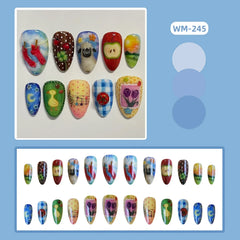 24pcs Cute Cartoon Fake Nail Tips Oil Painting Series Printed Almond Press On Nail Sweet Cool Charming False Nail
