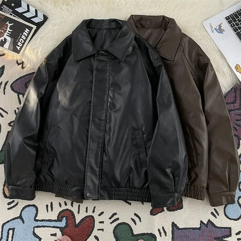 Loose Casual PU Leather Jacket Motorcycle Coat