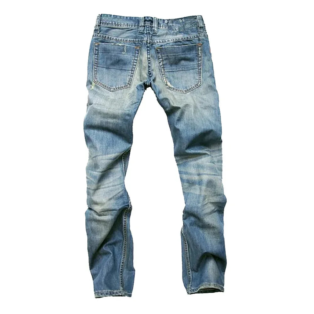 Vintage Straight-Leg Slim Fit Jeans With Buttoning Casual Style Dark Blue Stretchy Comfortable Fits