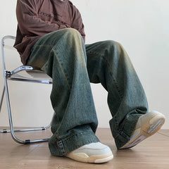 Distressed Vintage Blue Jeans Wide-leg Denim Trousers Male Oversize Streetwear Casual Baggy Straight Jeans