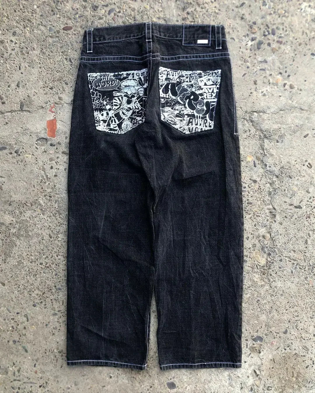 Solid Color Washed Geometry Floral Embroidery Element Baggy Wide-leg Jeans Commute Korean Style Straight-leg Jeans