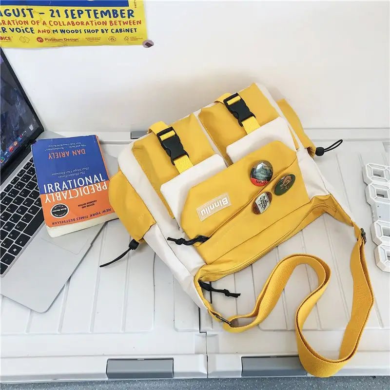 Japanese Simple Messenger Bag Student Nylon Waterproof Canvas Handbag Shoulder Crossbody Bags