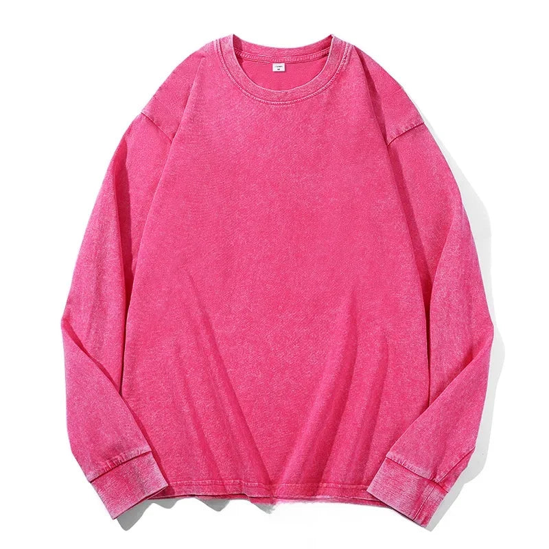 Distressed Long Sleeve Cotton T-Shirt