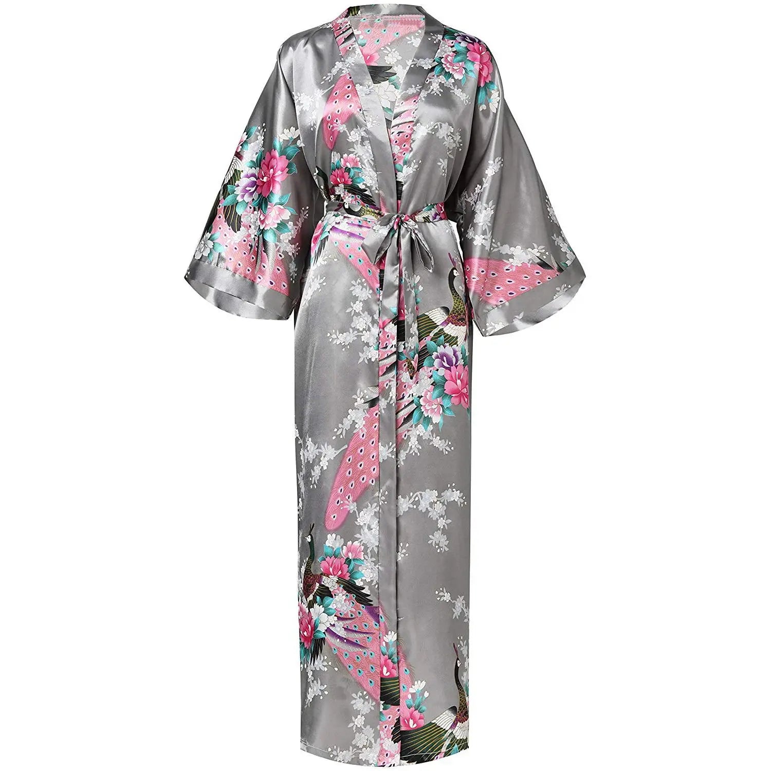Luxury Jacquard Long Robe Nightgown Half Sleeve Kimono Bathrobe Gown Satin Ice Silk Sleepwear Home Dress Lounge Wear