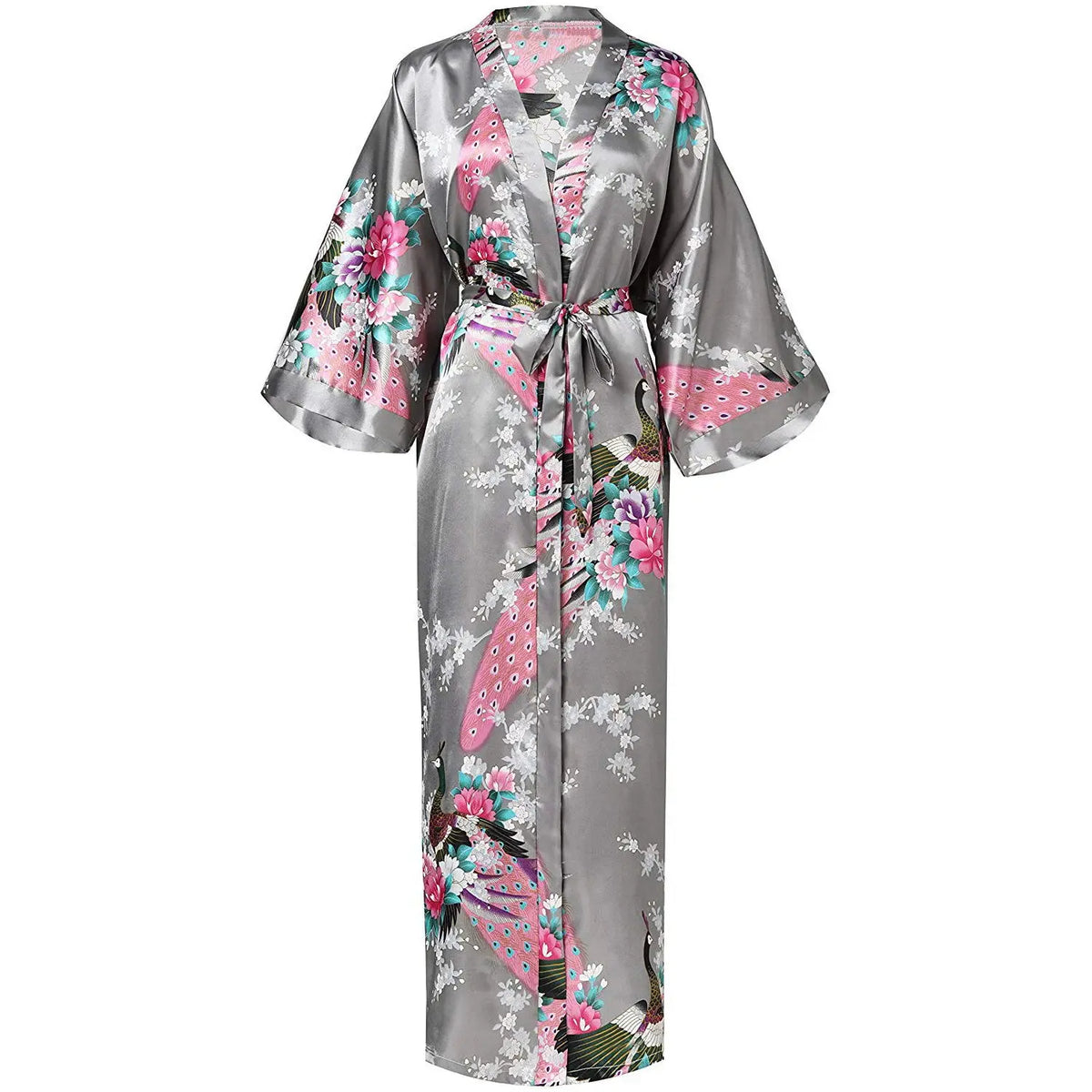 Luxury Jacquard Long Robe Nightgown Half Sleeve Kimono Bathrobe Gown Satin Ice Silk Sleepwear Home Dress Lounge Wear