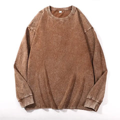 Plus Size Washed Pure Cotton Long Sleeve T-Shirt European Style Oversized round Neck Big Size
