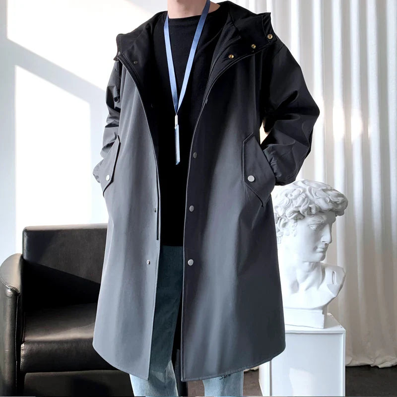 Trench Turn Down Collar Hooded Trenchcoat Single-breasted Loose Windbreaker Casual Overcoat Fake Two Piece