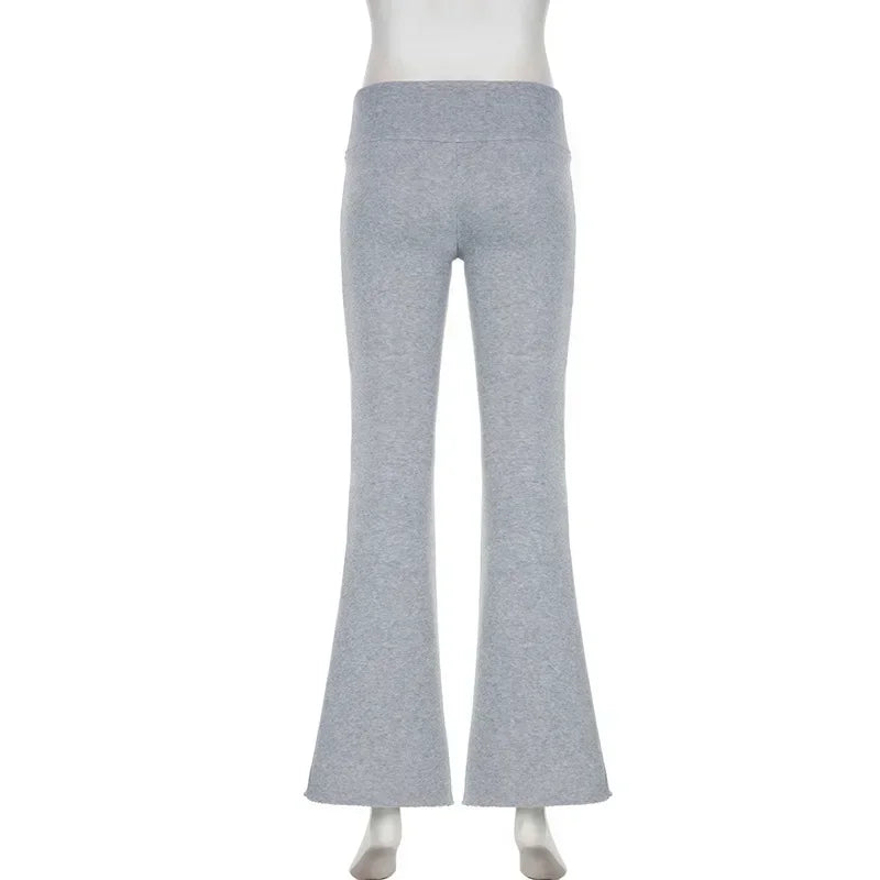 Casual Basic Solid Flare Pants Y2K Slim Low-Waisted Boot Cut Pants Streetwear Lady