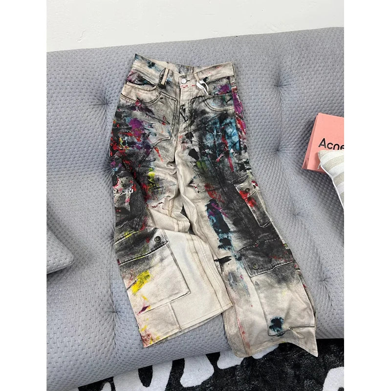 Apricot Jeans Hip-hop Vintage Streetwear Y2K Wide Leg Straight Jean High Waist Trouser Classic Baggy Denim Pants