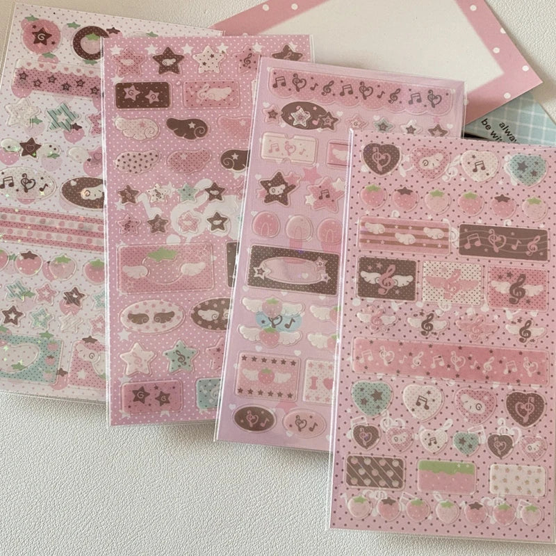 4pcs/set Korean Ins Cute Musical Note Strawberry Sticker Girls Journal Handbook DIY Scrapbooking Kawaii Decoration Sticker Gift