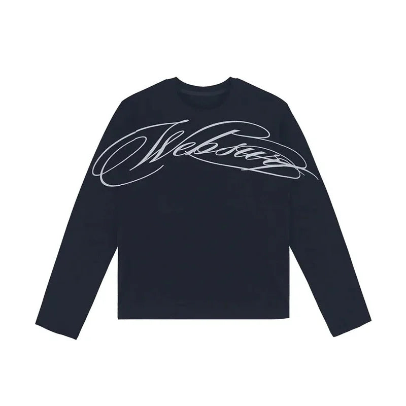 Y2K American Black Letter Pattern Printed Long-Sleeved Casual