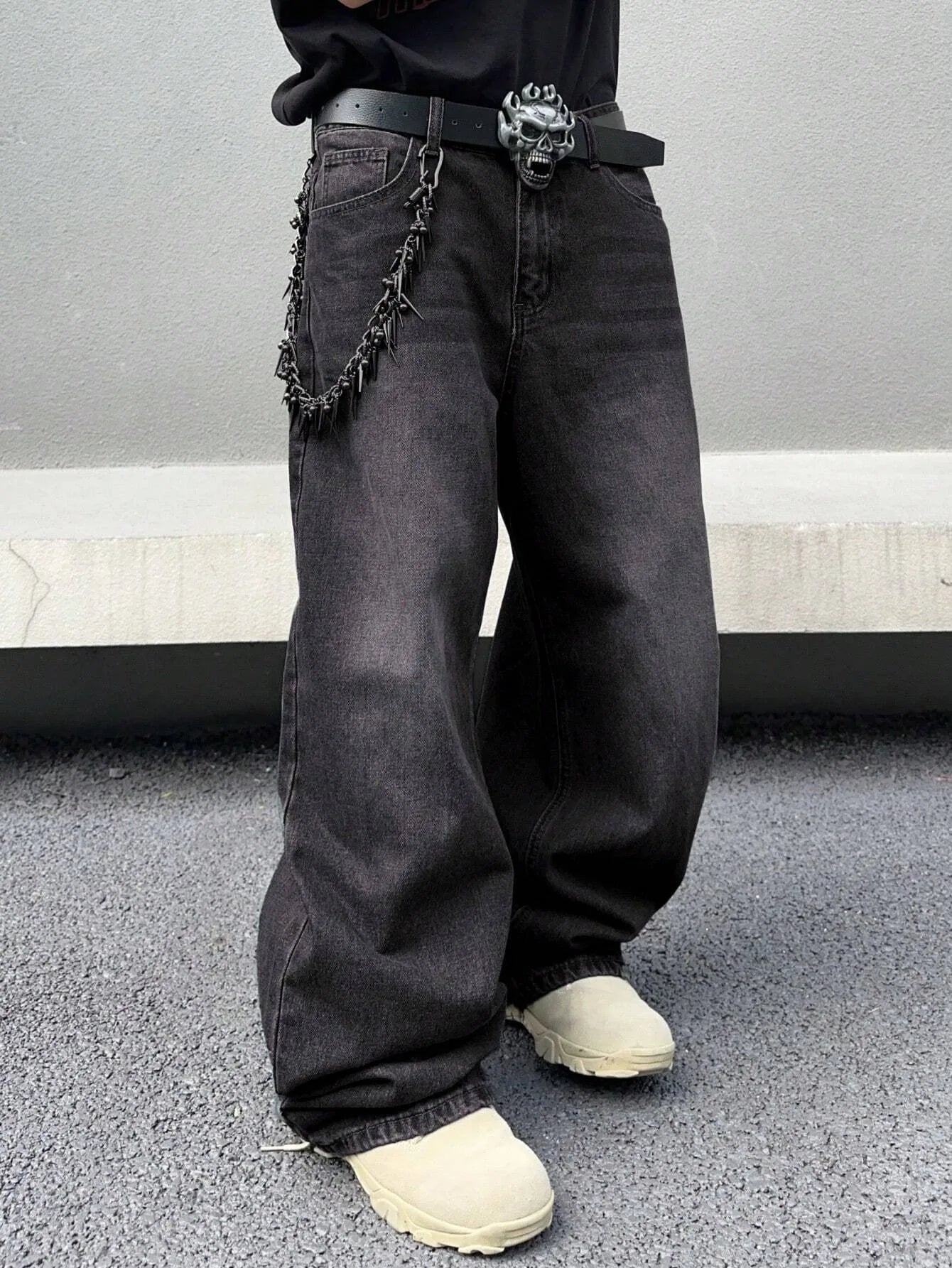 1Pc Daily Travel Casual American Street Loose Jeans, Black, Light Blue, Sea Blue Street Style Retro Lantern JeansJeans Pants