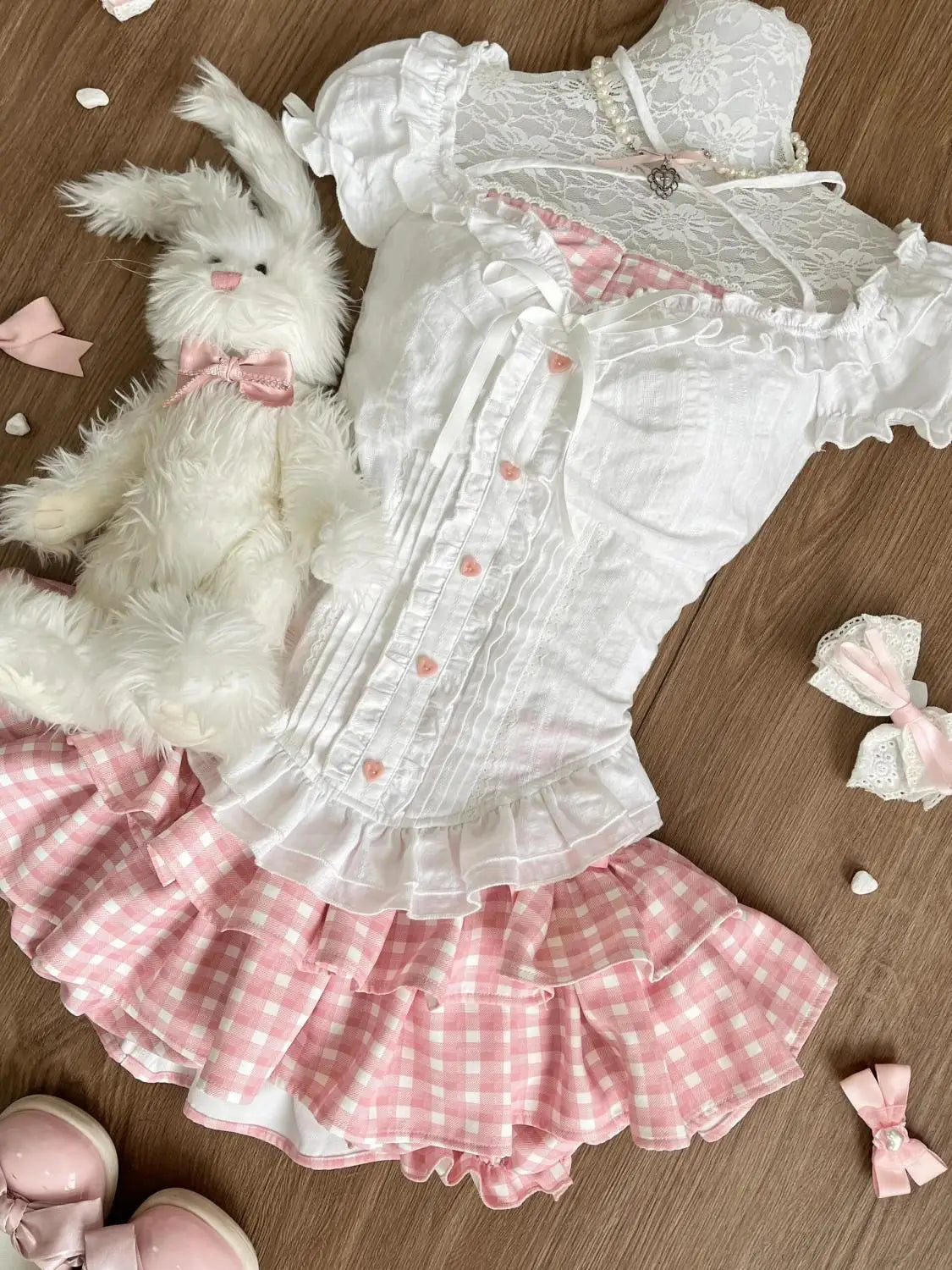 Japanese Kawaii Lolita Elegant 2 Piece Sets Pink Y2k Bow Design Mini Skirt Suit Princess Sweet Chic Outfits