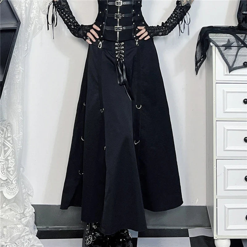 Goth Streetwear Gothic Skirt Harajuku Emo Alternative Grunge High Waist Bandage A-line Skirts Y2k E-girl Indie Clothes
