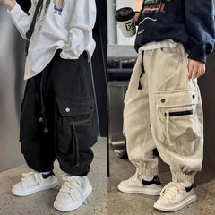 Boys Casual Cargo Pants Big Kids Sport Long Pants Teenage Streetwear Baggy Trousers Children Joggers Pants