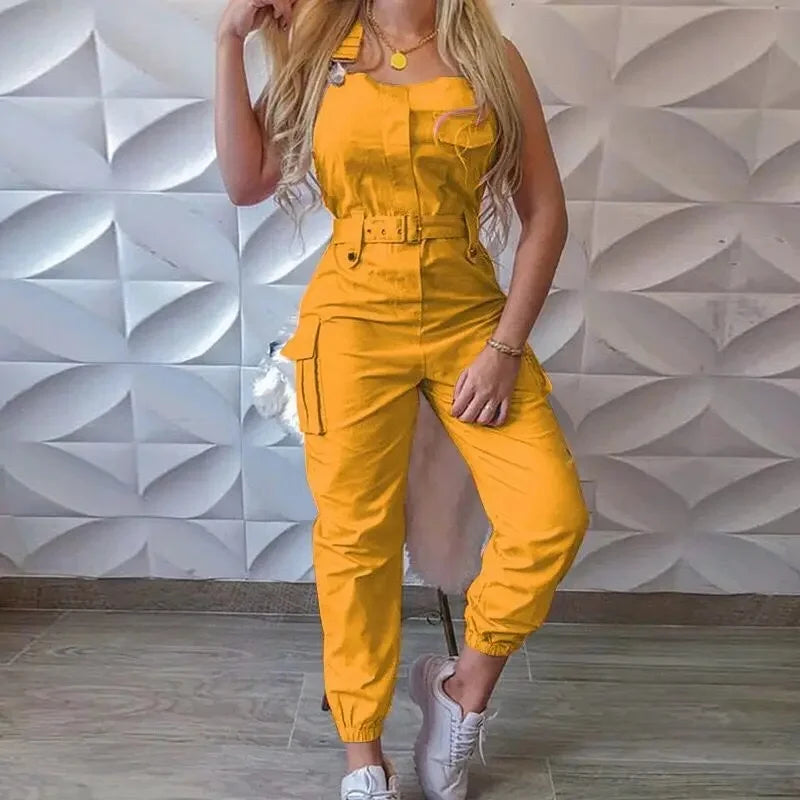 Wish Utility Jumpsuit Beltless Sleeveless Simple Tied Pants Working Uniform Cross-border Style from HongKong