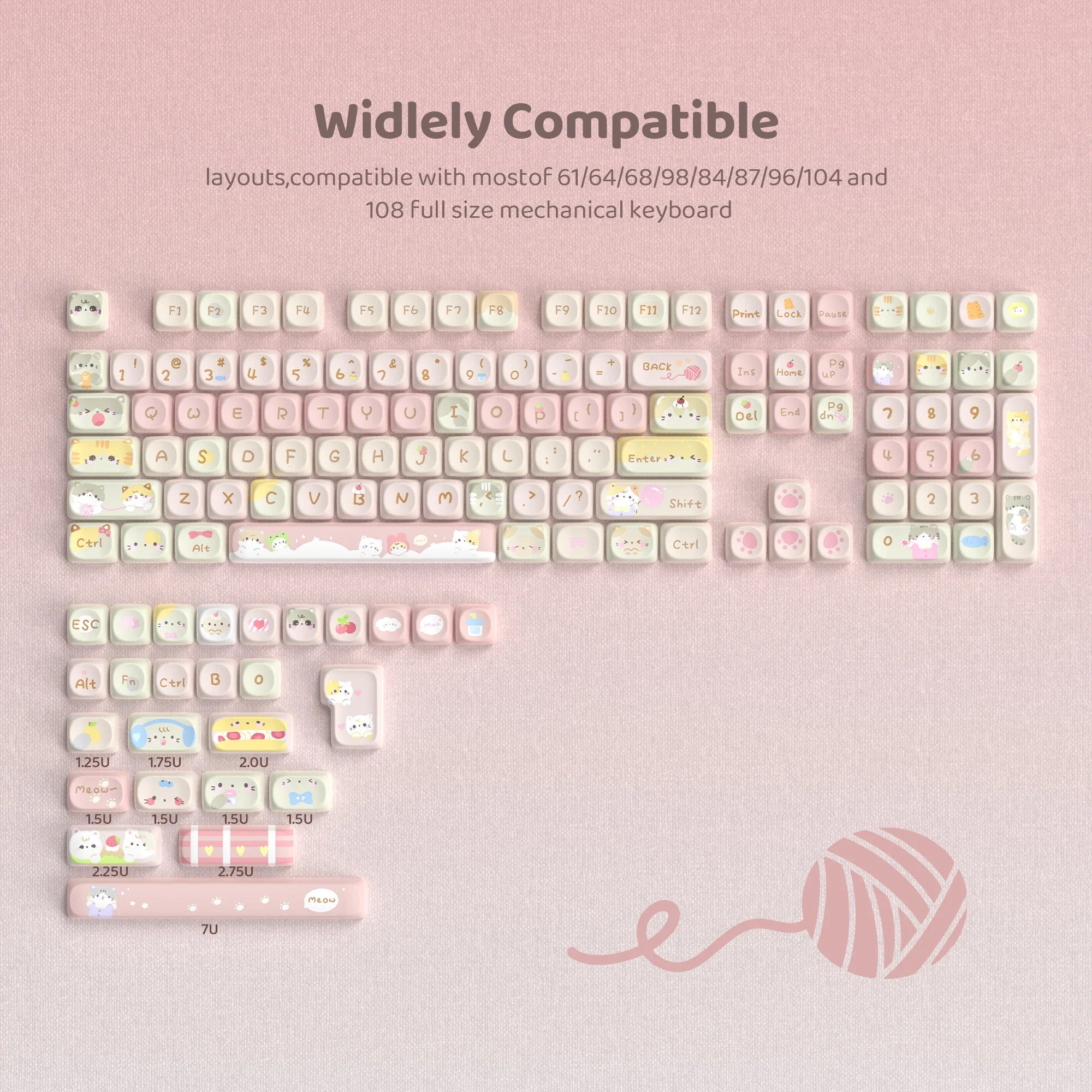 Pink Cat Dye Sublimation PBT Keycaps 136 Keys MOA Profile Keyboard Keycaps
