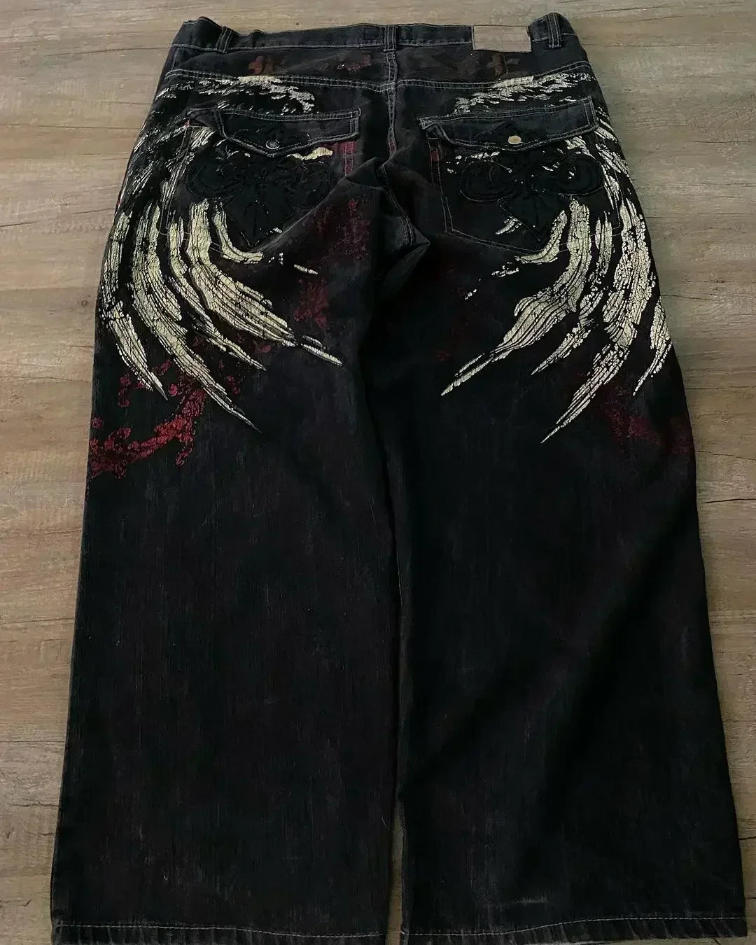 Y2K Street Jeans Harajuku Hip Hop Retro Loose Red Stripe Printing BaggyJeans Pants Gothic Wide Trousers