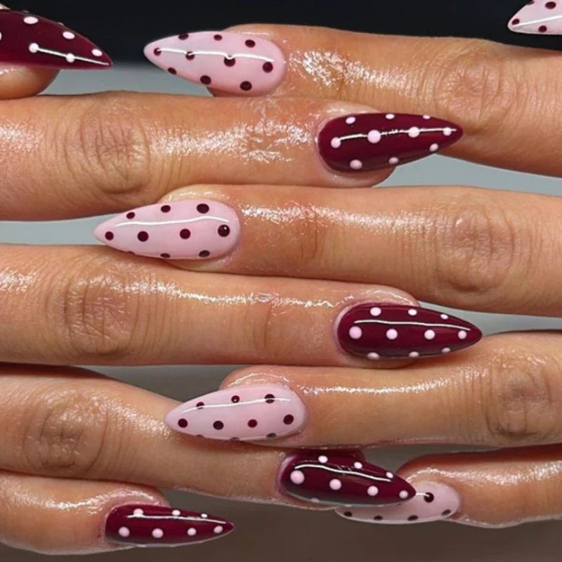 Dark Brown White Polka Dot Wearable Nail Art Fall Chic Fake Nails Detachable Finished False Nails Press on Nails