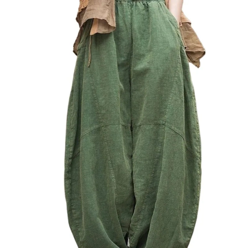 Elegant Cotton Linen Baggy Cargo y2k Pants Vintage Elastic Waist Trousers Loose Casual Long Wide Leg Oversize Clothes