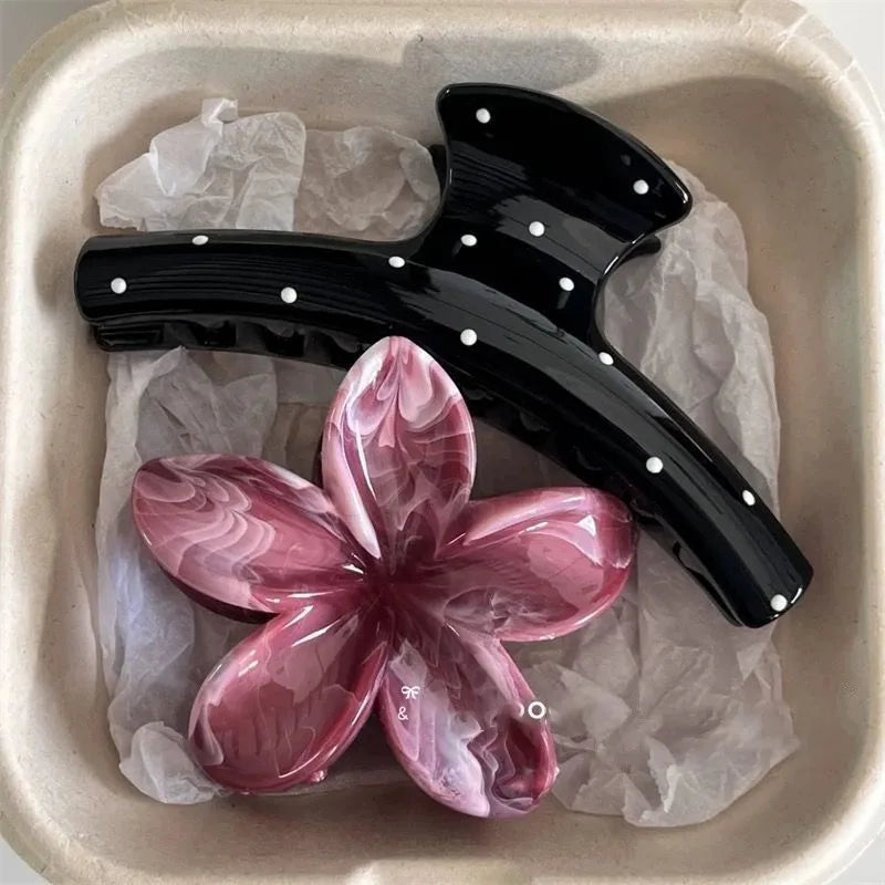 2Pcs/set Vintage Blue Polka Dot Red Bow Hair Clip Shark Claw Clamp Hairpin Barrette Korean Hair Headwear Accessory