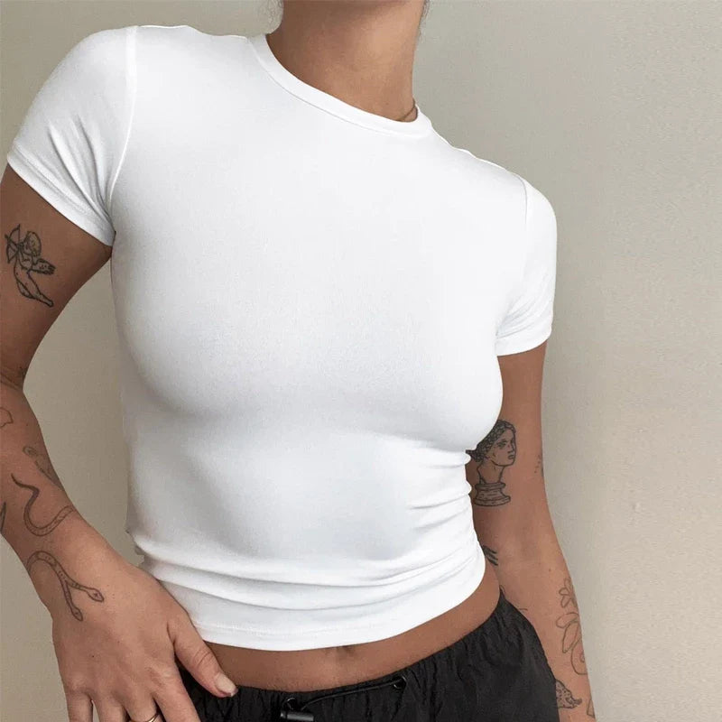 Clothing Short Sleeve T-shirt Slim Fit Tops O-Neck Knitted Sheath Tee Shirt Street Wear Sex Sporty Y2K New2410