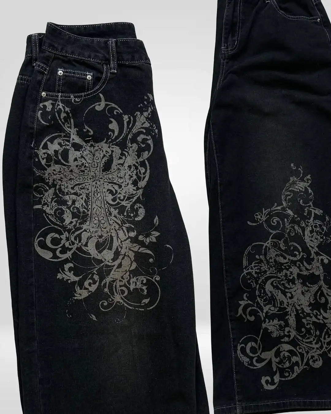 Y2K Gothic Cross Print Loose Jeans Street Hip-hop Retro's