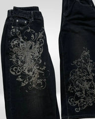 Y2K Gothic Cross Print Loose Jeans Street Hip-hop Retro's