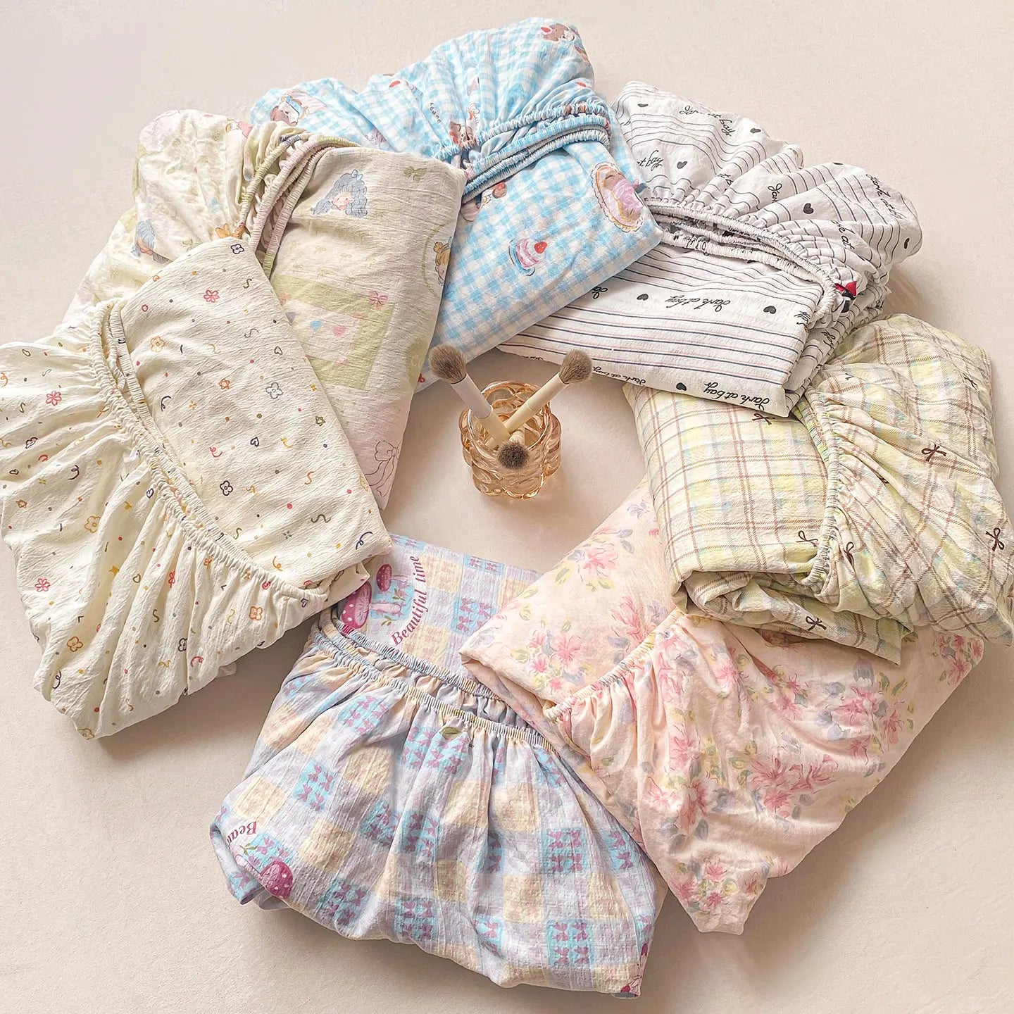 Washed Cotton Fitted Sheet with Elastic Bands Non Slip Adjustable Mattress Cover Printed Pure Cotton