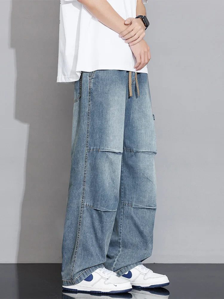 Cargo Jeans Wide Leg Denim Pants Straight Baggy Jeans Asian Size L-5XL