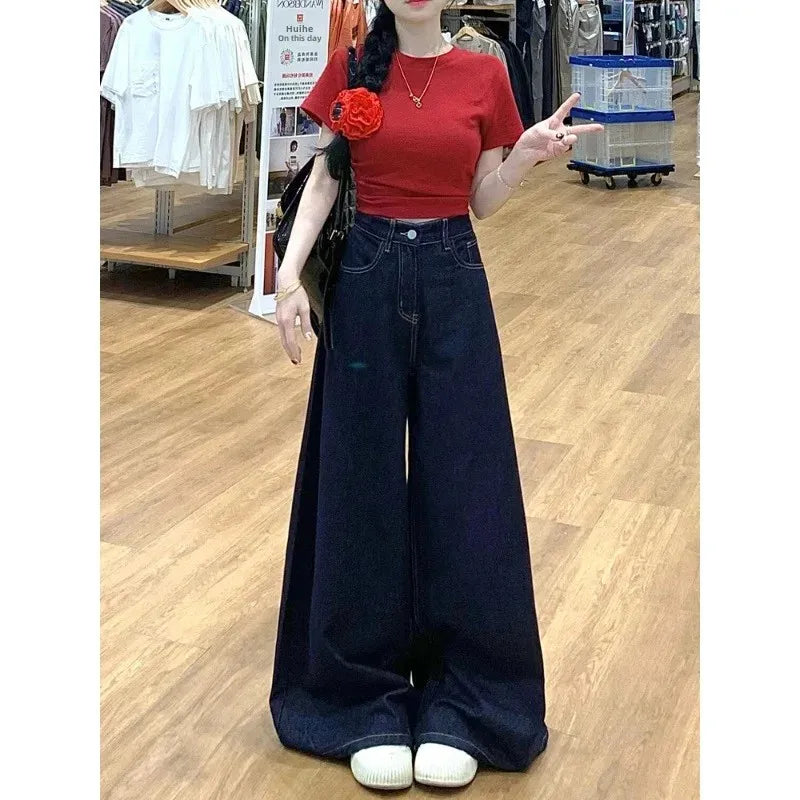 Vintage High-Waisted Wide-Leg Jeans Skirt American Style