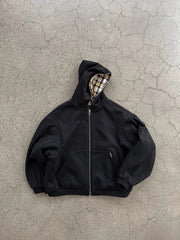 Korean Yellow Plaid Double-Sided Zipper Black Sweatshirt Hoodie