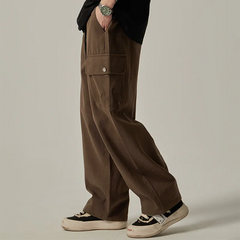 Sweatpants Vintage Japanese Wide Leg Straight Loose Button Big Pockets Cargo Pants Drawstring Trousers