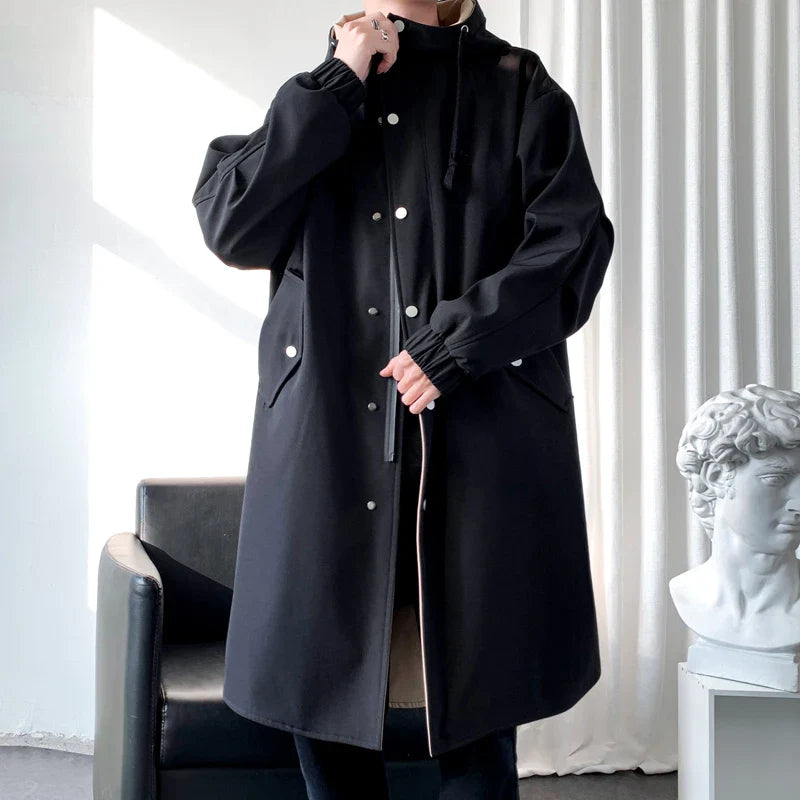 Trench Turn Down Collar Hooded Trenchcoat Single-breasted Loose Windbreaker Casual Overcoat Fake Two Piece