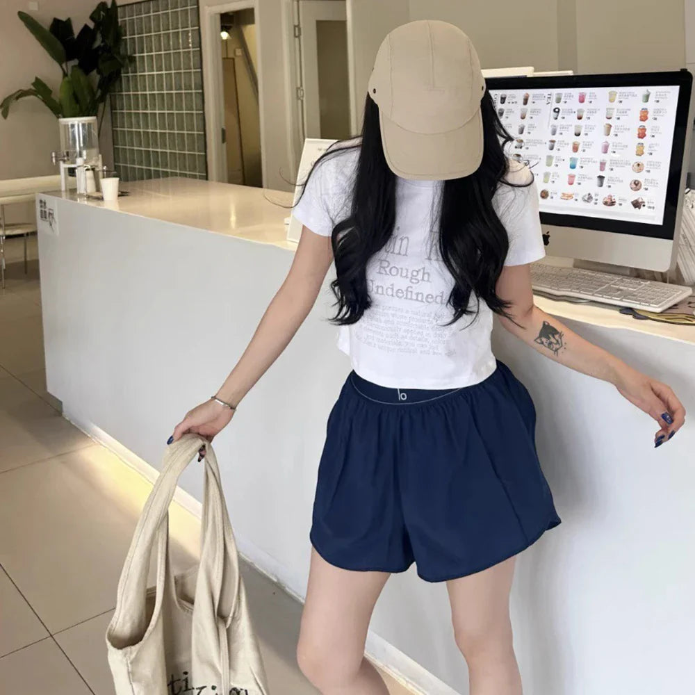 A* Yoga Shorts Thin Fast Drying Sports Breathable Elastic High Waist Loose Yoga Comfortable Running Gym Shorts