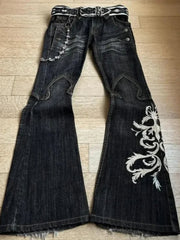 American Retro Flared Jeans Harajuku Wide Leg Y2k Gothic Vintage Embroidery Denim Pants Baggy Hip Hop Streetwear