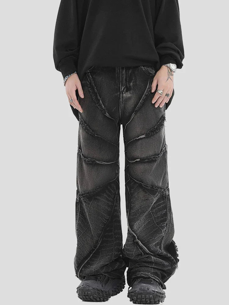 National Tide Couples American Raw Edge Stone Mill Washed Jeans Y2K Gothic Punk Style Loose Straight Tube Make Old Trousers