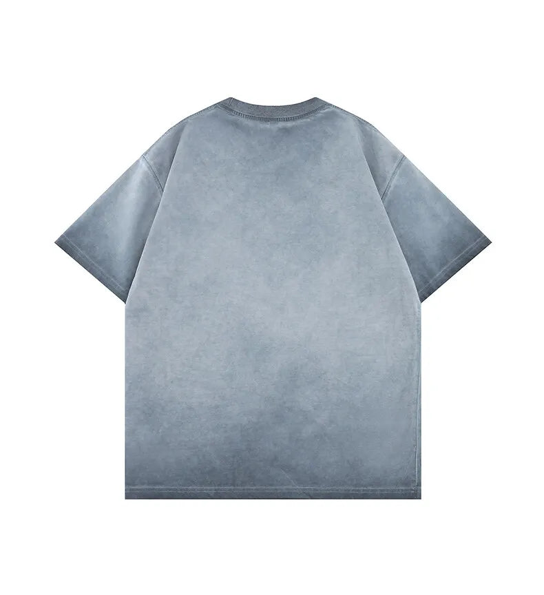 Mens Gradient Washed Loose Crew Neck Tee Streetwear Vintage Distressed Oversized Tshirt man Casual Trendy Basic Top