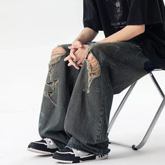 American Retro Ripped Wide-leg Jeans