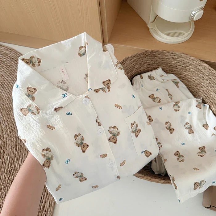 Sweet Cute Goose Print Korean Pajamas Nightwear Kawaii Casual Lapel Neck Y2K Pajamas Set Loungewear