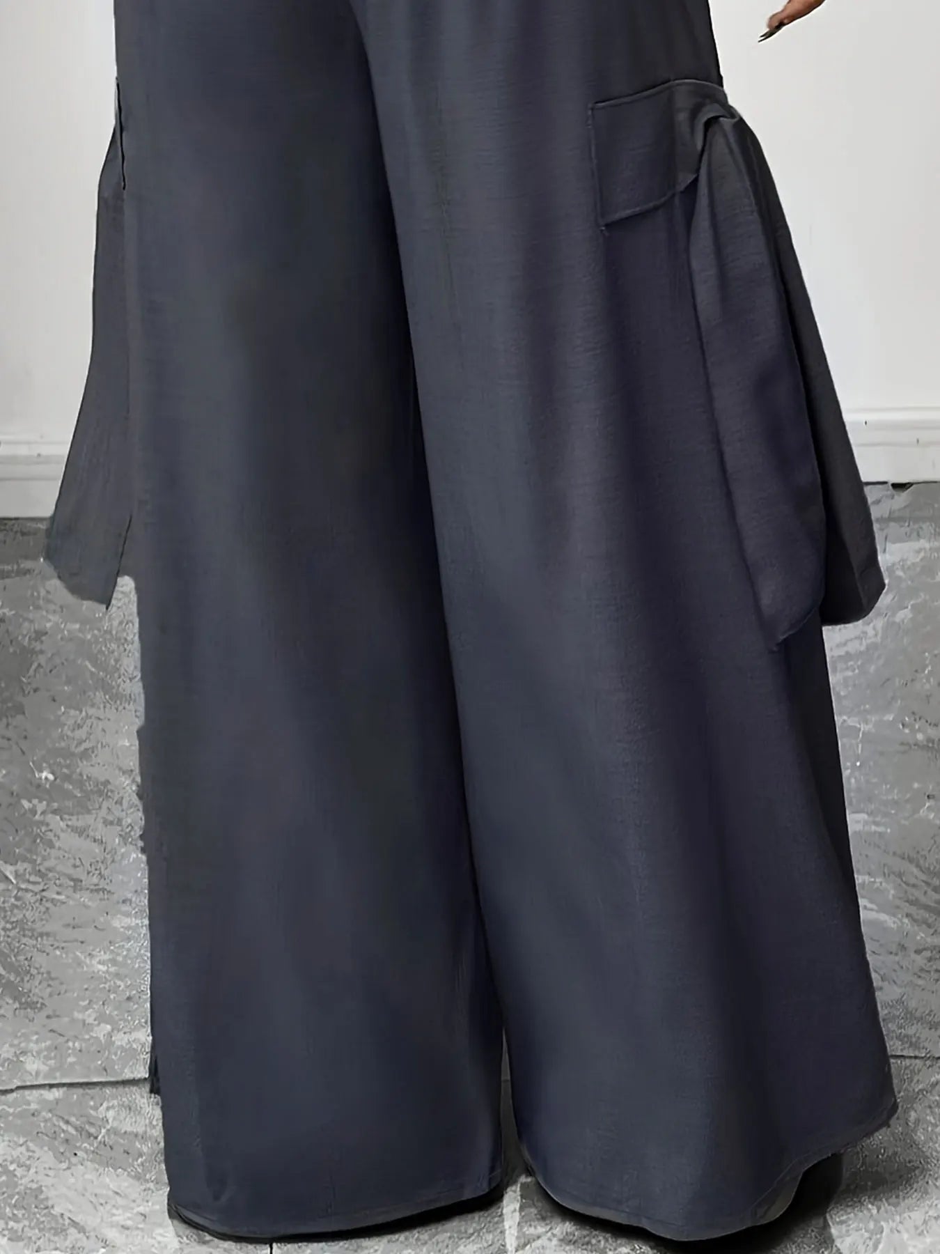 Graphite Gray Oversized Woven Casual Pants Comfortable Loose Fit High Waist Straight Leg Trousers Graphite Gray