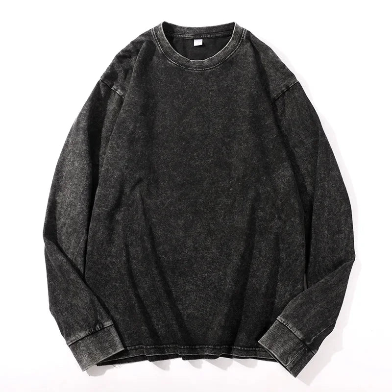 Distressed Long Sleeve Cotton T-Shirt